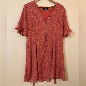 Silky Red Floral Button-Down Dress